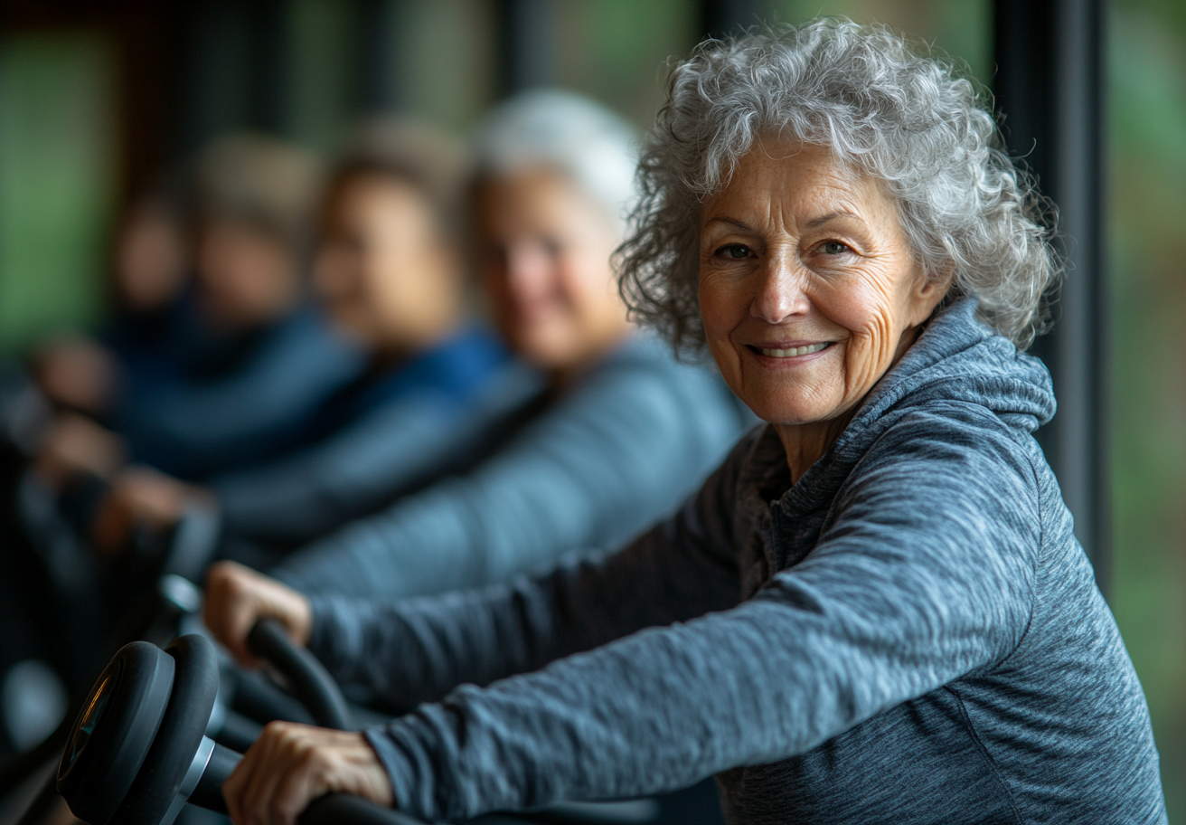 Старша жінка медитує на природі